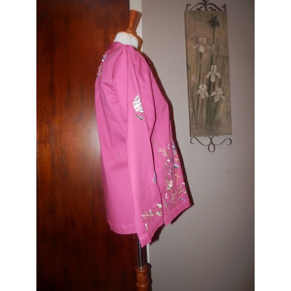 Quacker Factory Pink Fuchsia Jacket Embroidery Jacket Summer Beads Small - Picture 3 of 5
